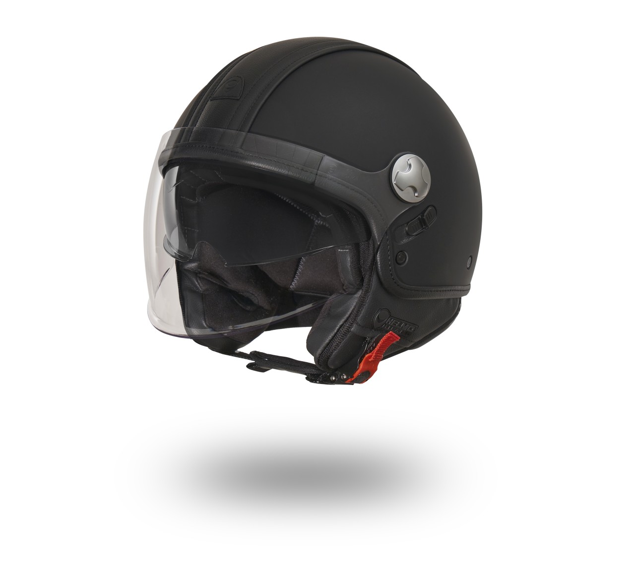 Helmo Milano Demi Jet, PelleDura Premium, negro mate con ecopiel negra