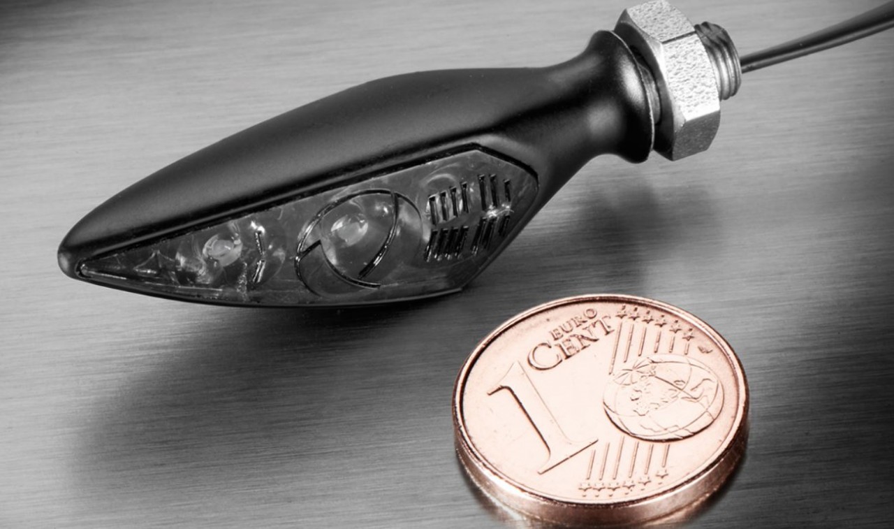 Indicador Kellermann, Rhombus S Dark, aluminio, LED, VL/HR, 12 V, negro satinado, M5x0,5x6,5
