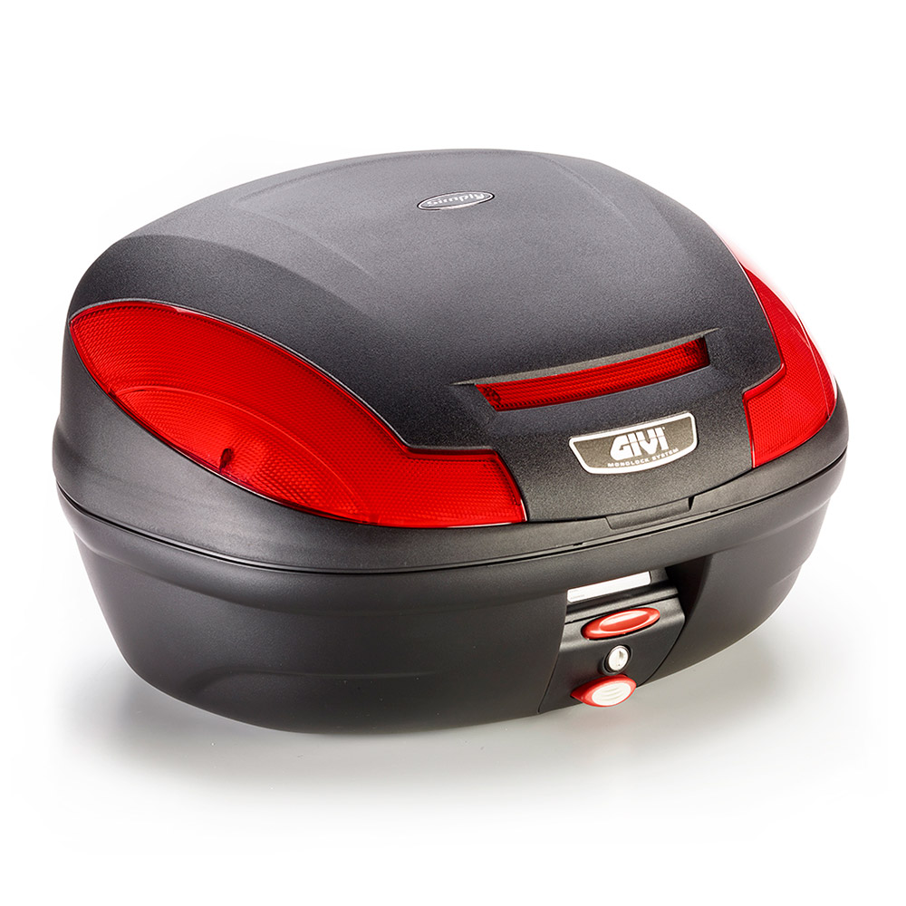 E470 Simply III MONOLOCK Topcase negro con reflectores rojos y tapa sin placa Givi