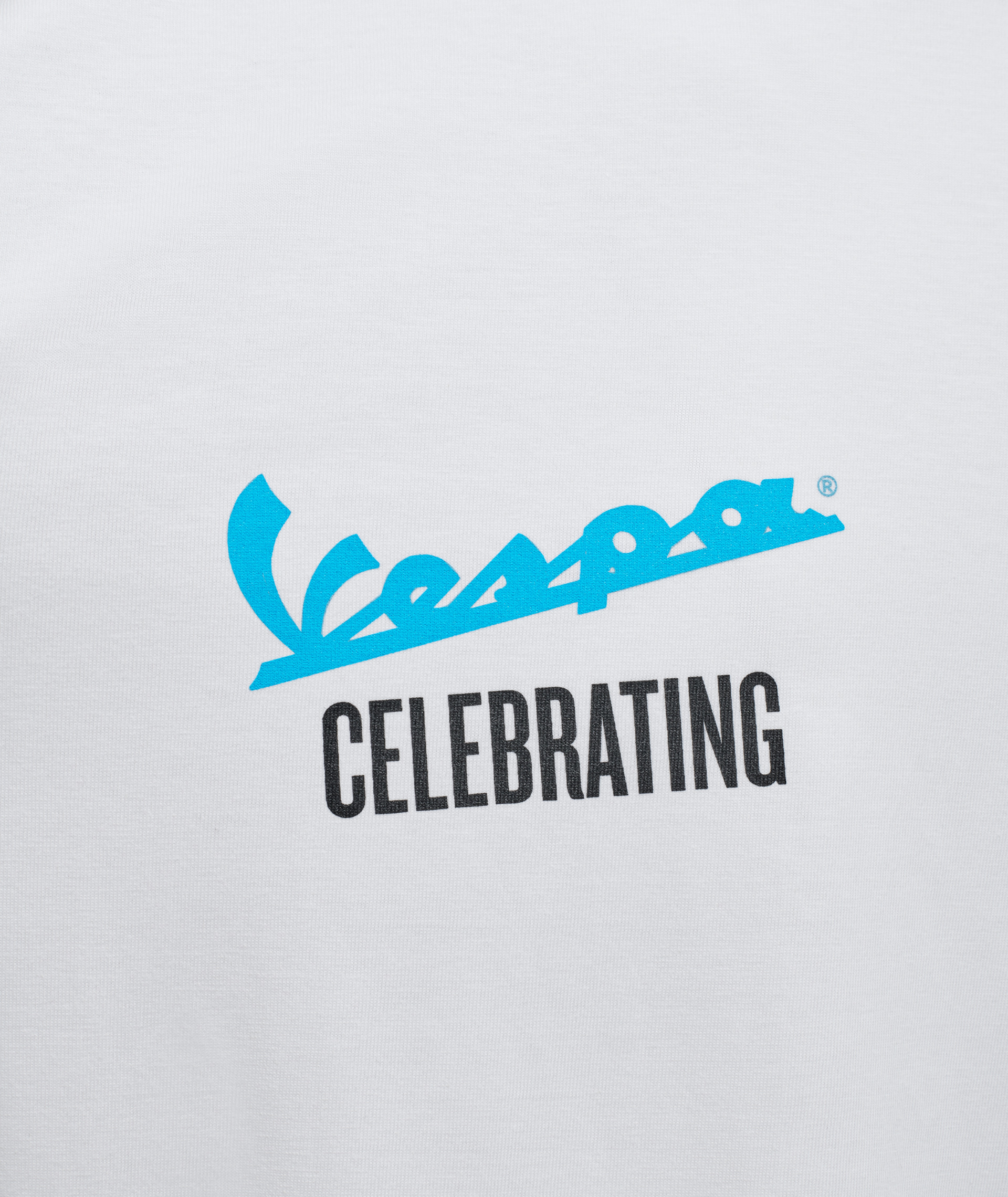 Camiseta Vespa "140 años Piaggio" blanco azul
