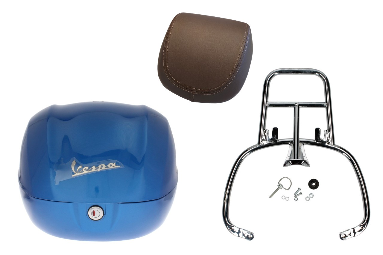 Kit baúl 32L azul (261/A), respaldo marrón para Vespa Sprint / Primavera