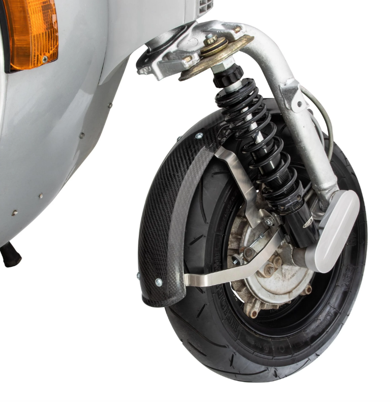Guardabarros 2.0 Garelli EVO II para Vespa PX 80-200ccm, carbono transparente, soporte de acero inoxidable