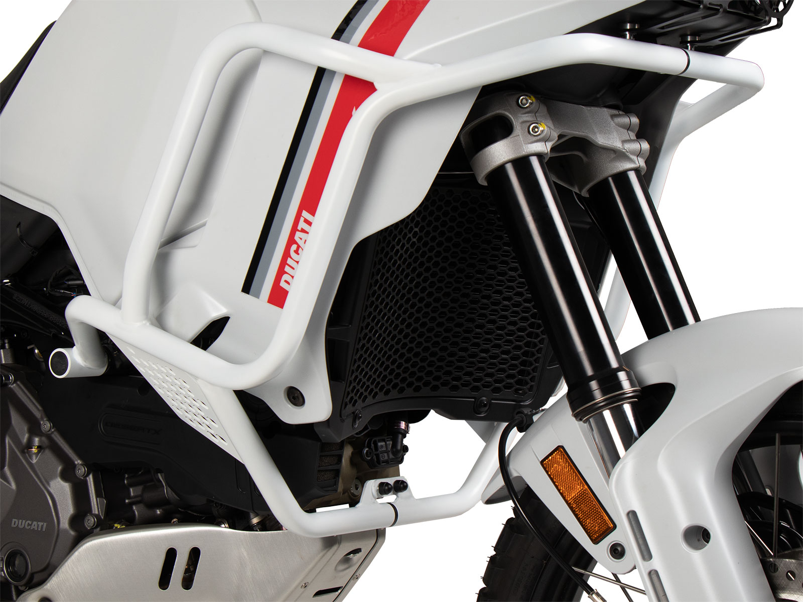 Barra protectora de depósito blanca para Ducati Desert X Rally (24-) Hepco & Becker