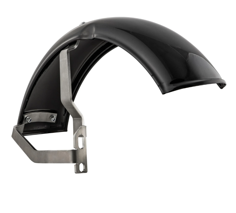 Guardabarros 2.0 Garelli para Vespa PX 80-200ccm, metal negro brillante, soporte acero inoxidable cepillado