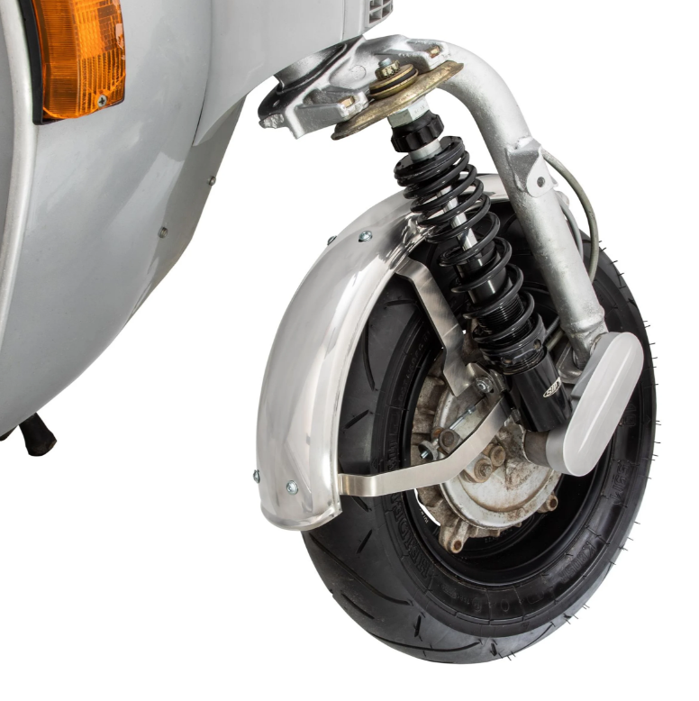 Guardabarros 2.0 Garelli para Vespa PX 80-200ccm, acero inoxidable pulido, soporte acero inoxidable