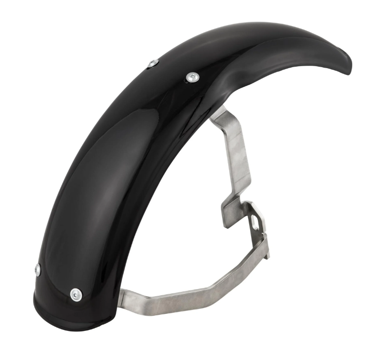 Guardabarros 2.0 Garelli EVO II para Vespa PX 80-200ccm, GRP negro, soporte acero inoxidable cepillado