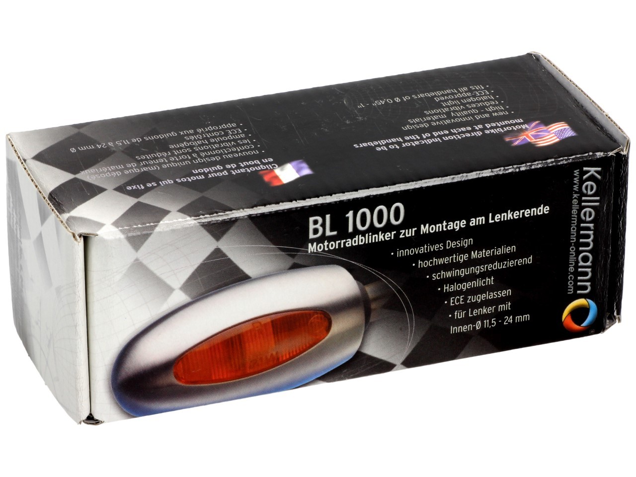 Indicador Kellermann, BL 1000 amarillo, aluminio, halógeno, VR/VL, 12 V, 21 W, negro satinado