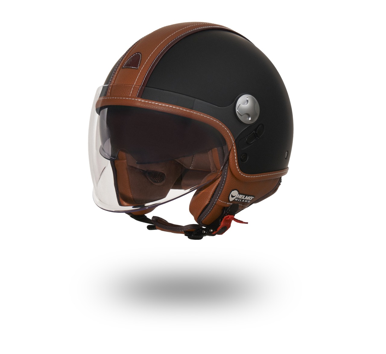 Helmo Milano Demi Jet PelleDura Premium negro mate con ecopiel marrón