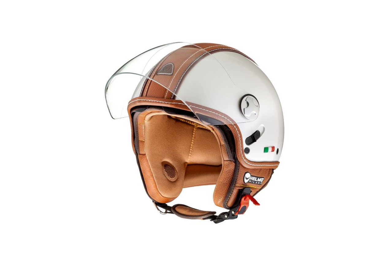 Helmo Milano Demi Jet, PelleDura Premium, blanco brillante, marrón