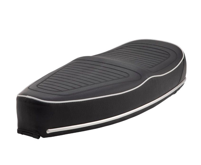 Asiento deportivo "Sport" para Vespa PX 80-200ccm, acolchado negro, ribete plateado