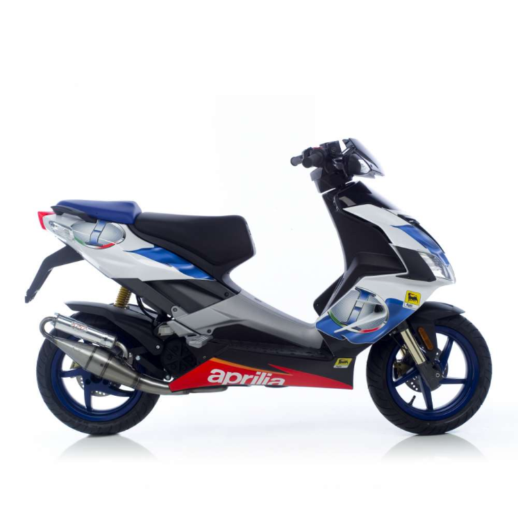 LeoVince Sistema de escape TT hecho a mano, acero, sistema completo para Aprilia / Piaggio