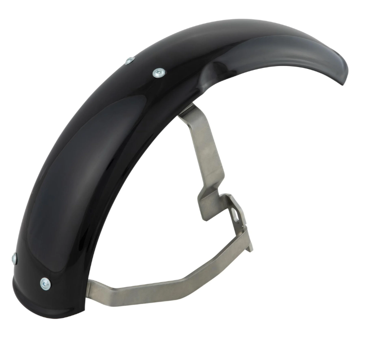 Guardabarros 2.0 Garelli para Vespa PX 80-200ccm, metal negro brillante, soporte acero inoxidable cepillado