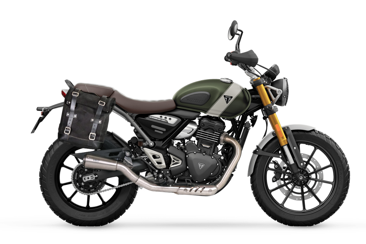 Bolsa lateral de lona izquierda 10L-14L + cuadro Triumph Scrambler 400 X - Negro/Negro