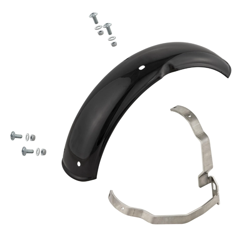 Guardabarros 2.0 Garelli para Vespa PX 80-200ccm, metal negro brillante, soporte acero inoxidable cepillado