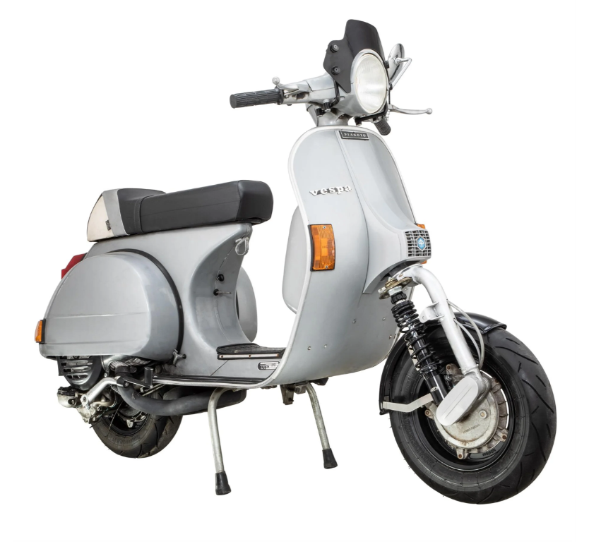 Guardabarros 2.0 Garelli para Vespa PX 80-200ccm, metal negro brillante, soporte acero inoxidable cepillado