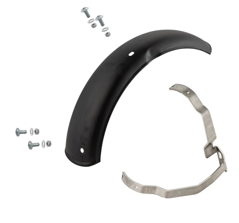 Guardabarros 2.0 Garelli para Vespa PX 80-200ccm, metal negro mate, soporte acero inoxidable cepillado