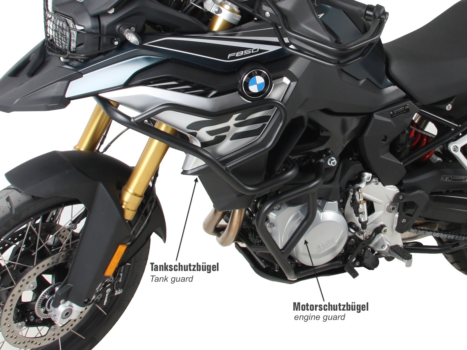 Barra protectora de depósito negra para BMW F 850 GS Hepco & Becker