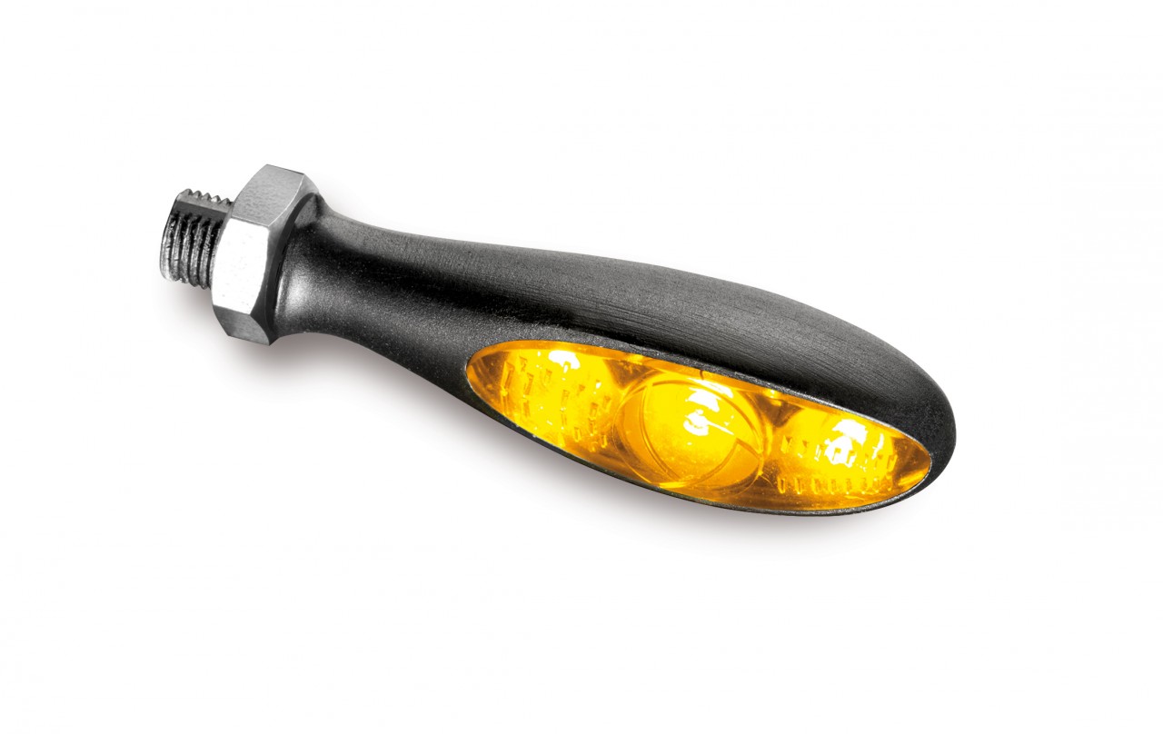 Indicador Kellermann, Micro S Dark, aluminio, LED, V/H, L/R, 12 V, negro satinado, M5x0,5x6,5
