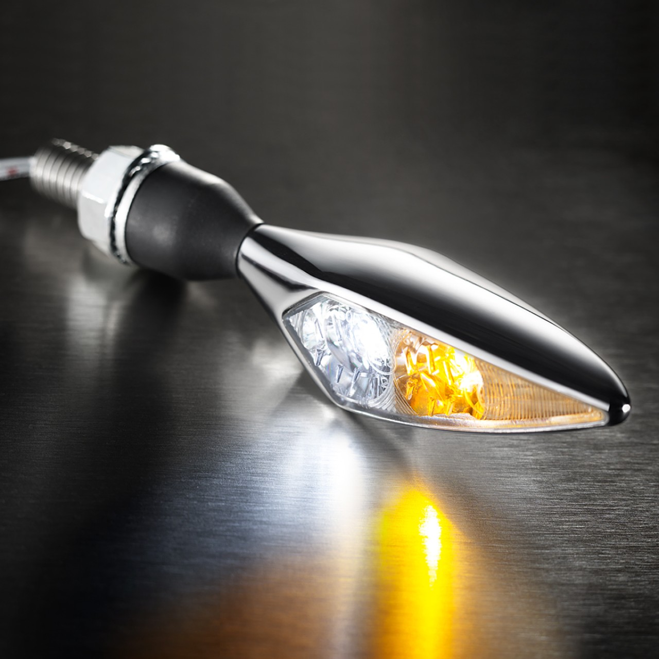 Indicador Kellermann con luz de posición, Rhombus PL, acero, LED, VR, 12 V, cromo brillante, M8x20