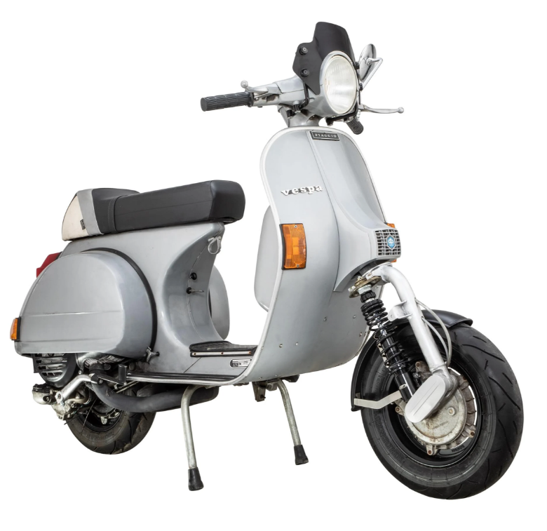 Guardabarros 2.0 Garelli para Vespa PX 80-200ccm, metal negro mate, soporte acero inoxidable cepillado