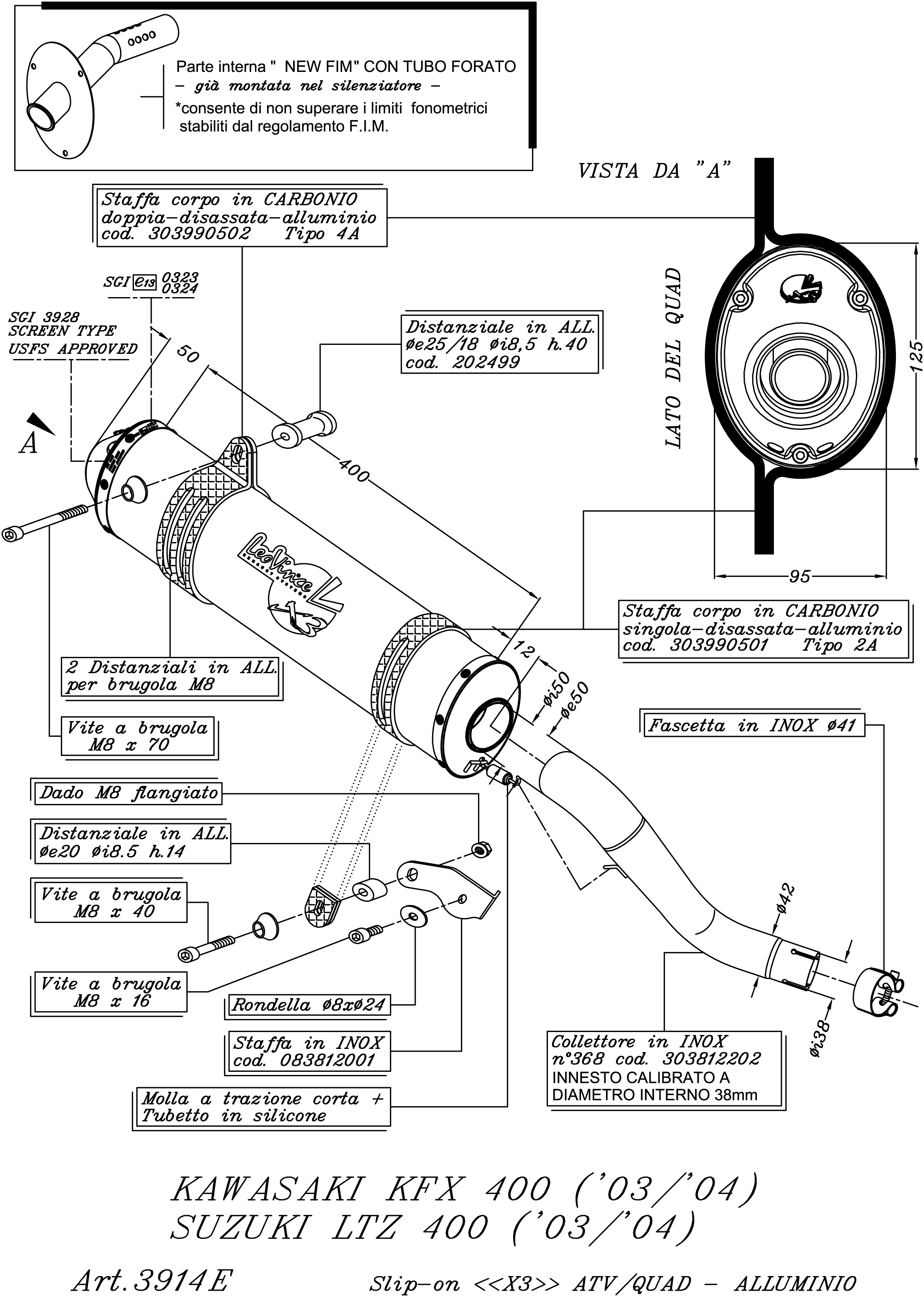 Sistema de escape LeoVince X3, Aluminio, Slip On para Quad Kawasaki / Suzuki