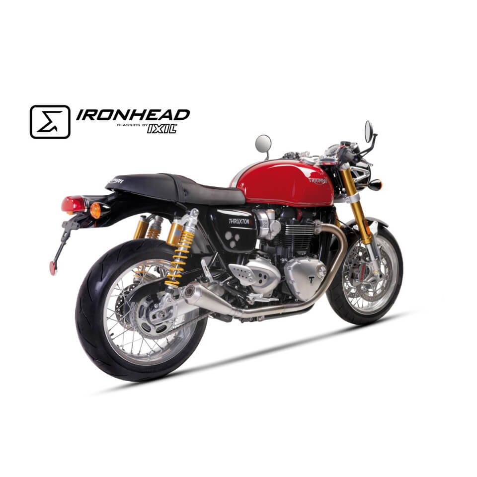 Silenciador trasero IRONHEAD Triumph Thruxton 1200 R (16-17), acero inoxidable, slip on, par, homologado E, Euro4
