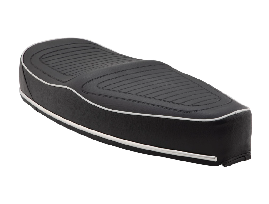 Asiento deportivo "Sport" para Vespa PX 80-200ccm, acolchado negro, ribete plateado