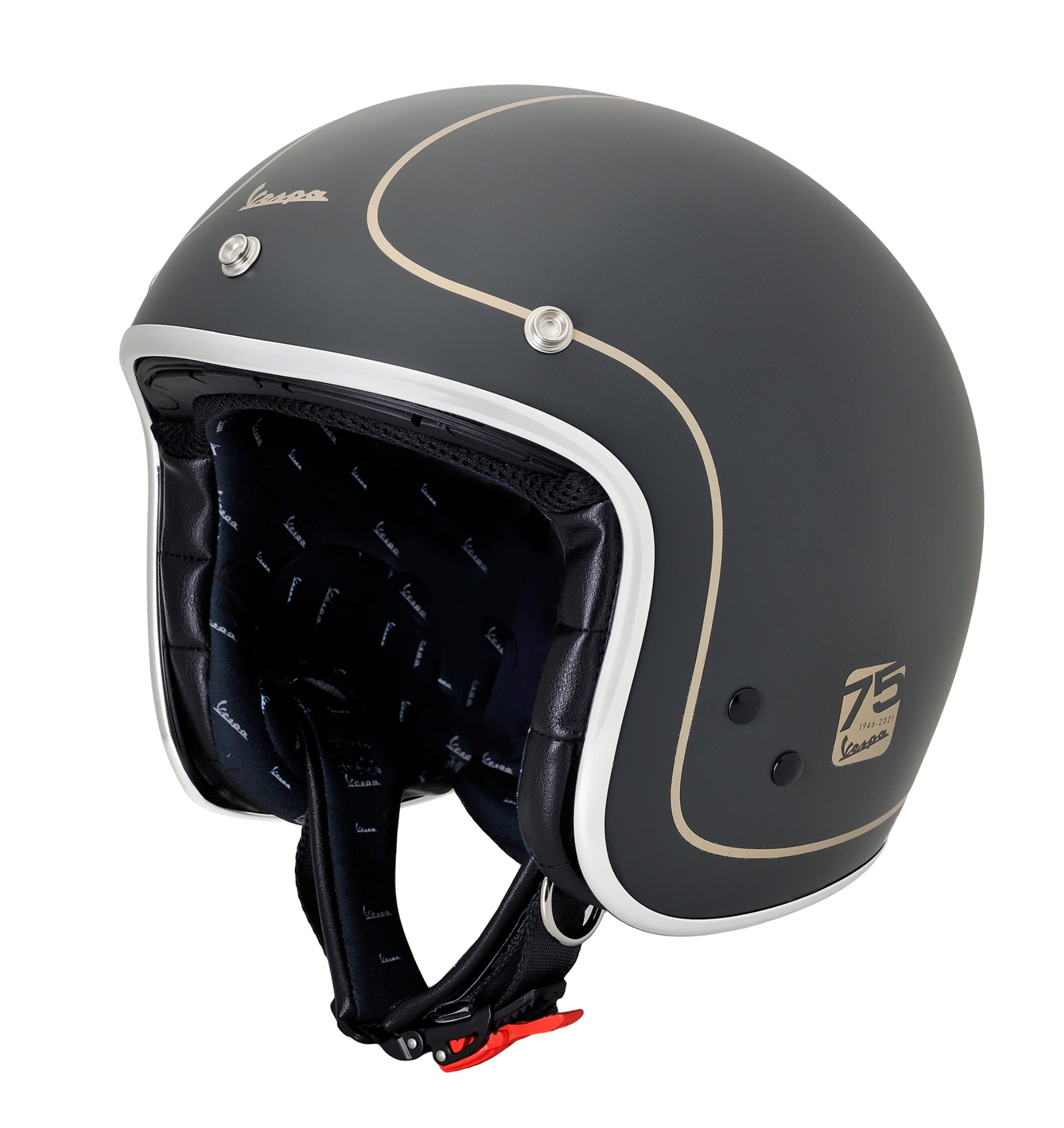 Casco jet Vespa 75 aniversario, gris-dorado