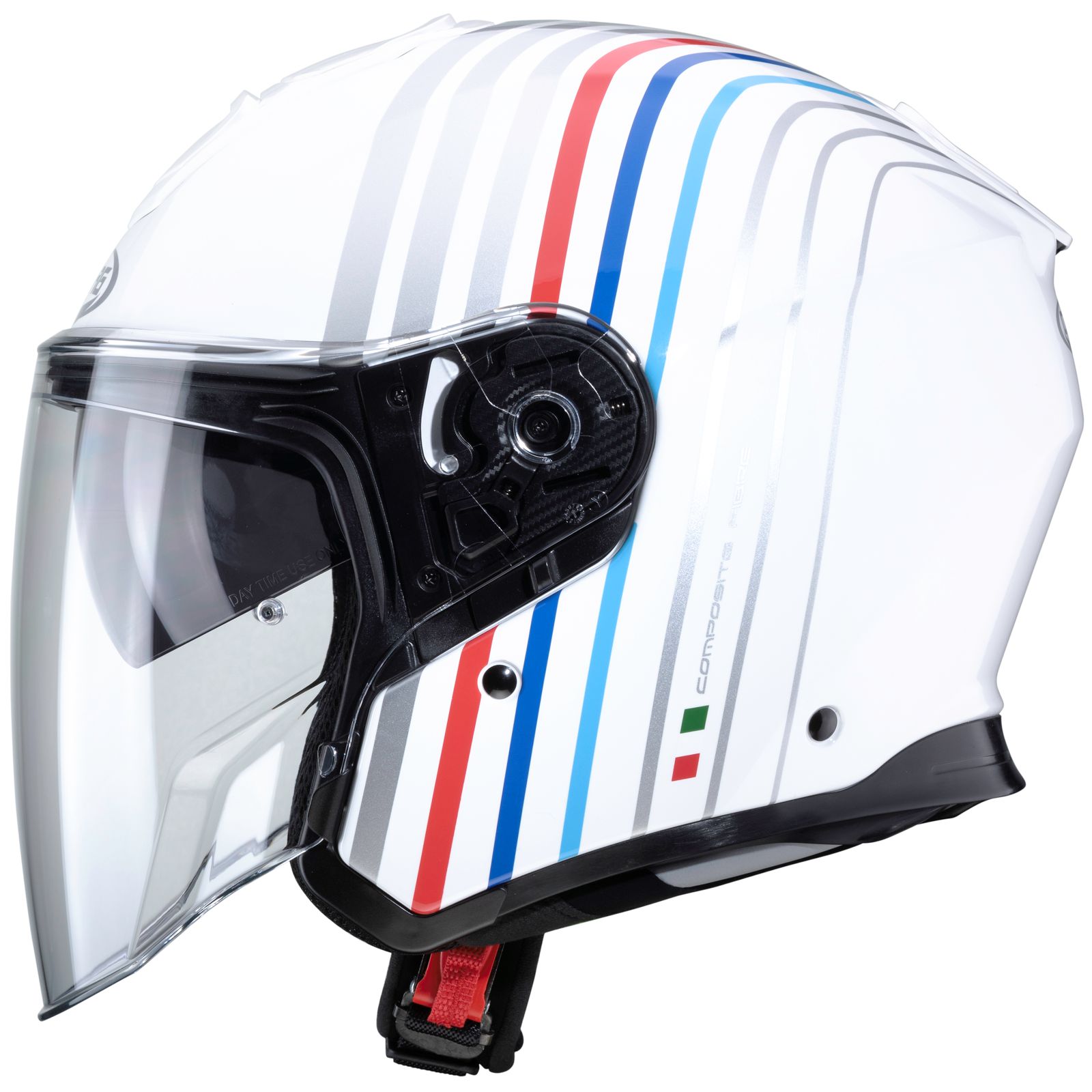 Casco Caberg Flyon Bakari, blanco/plata-azul-rojo
