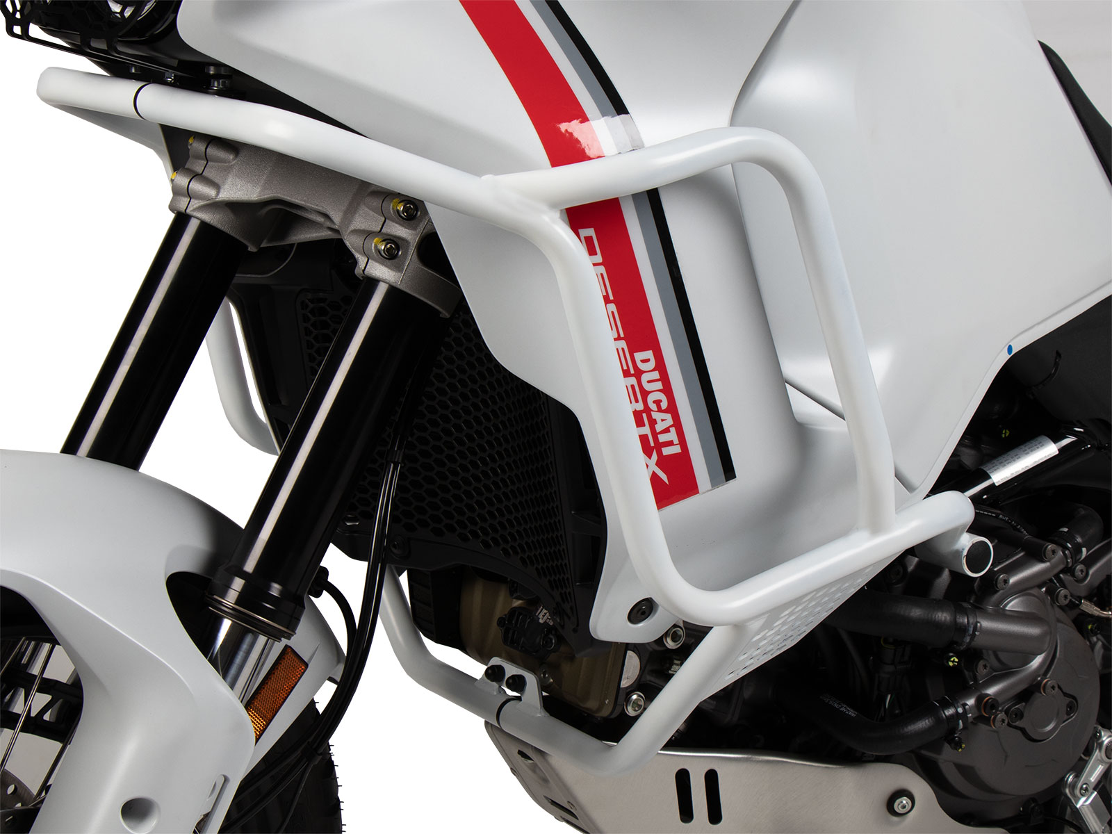 Barra protectora de depósito blanca para Ducati Desert X Rally (24-) Hepco & Becker