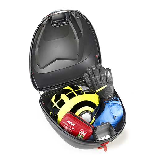 B330 TECH MONOLOCK topcase negro con reflectores transparentes y placa Givi