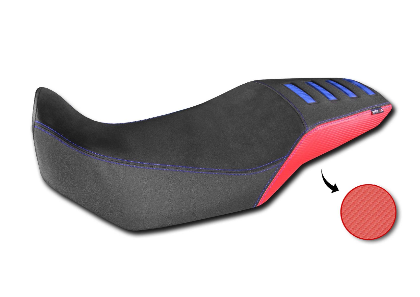 Funda de asiento confort de fibra 3D para Honda XL 750 Transalp, negro / rojo con inserciones azules