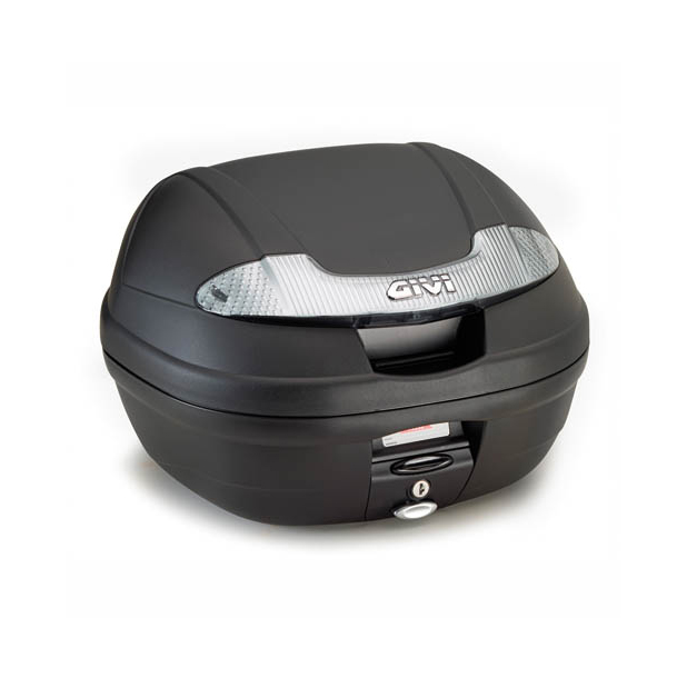 E340 Vision Tech MONOLOCK Topcase negro con reflectores transparentes y placa Givi