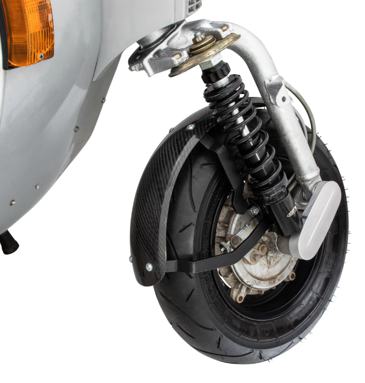 Guardabarros 2.0 Garelli Race EVO II para Vespa PX 80-200ccm, carbono transparente, soporte negro