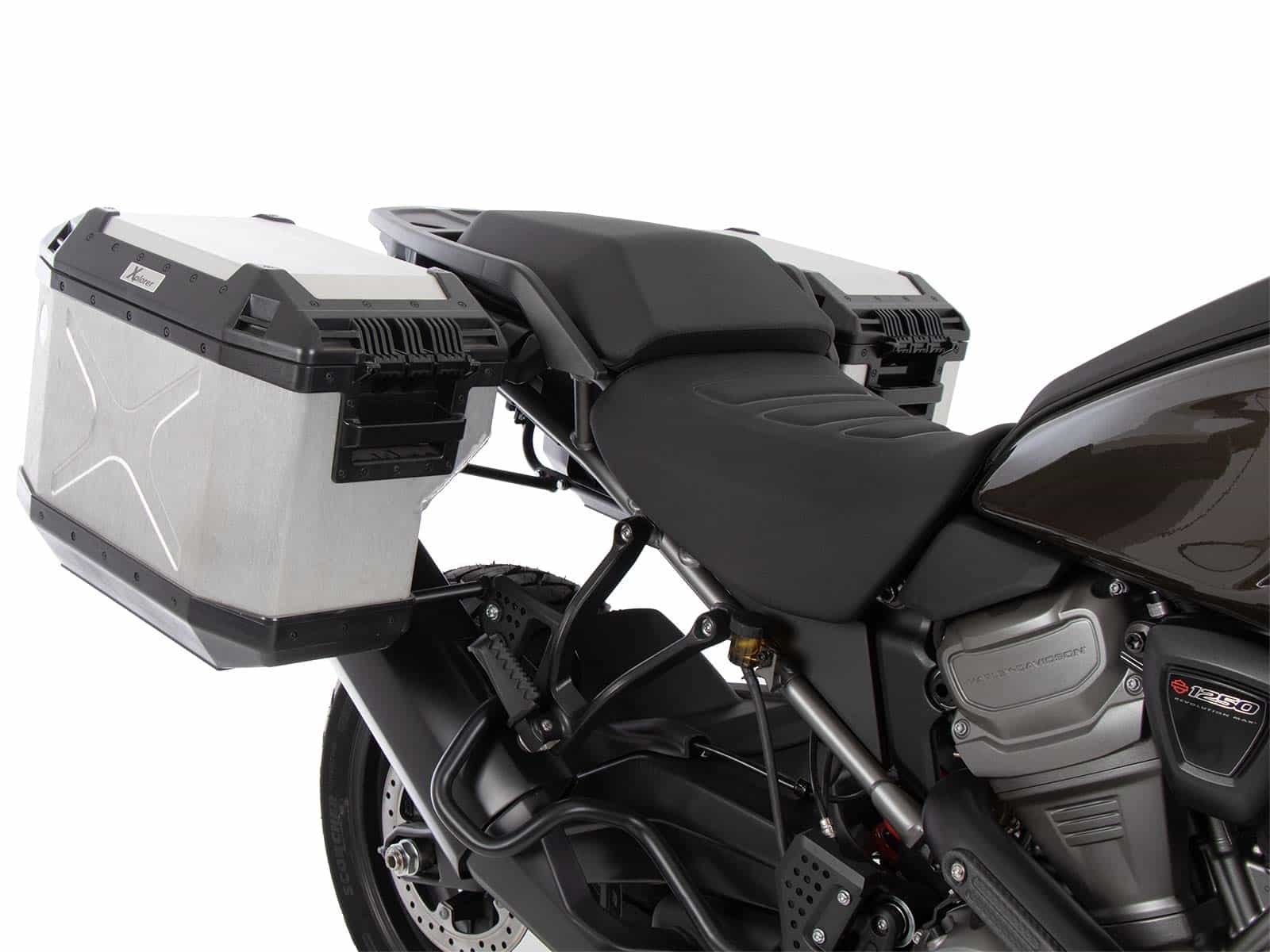 Juego portamaletas Cutout incl. juego portamaletas Xplorer Cutout plateado para Harley Davidson Pan America (21-)