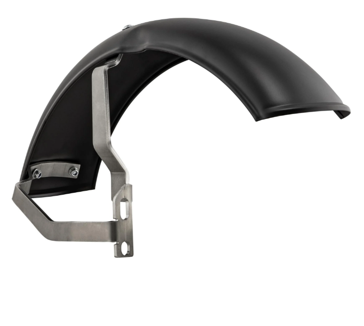 Guardabarros 2.0 Garelli para Vespa PX 80-200ccm, metal negro mate, soporte acero inoxidable cepillado