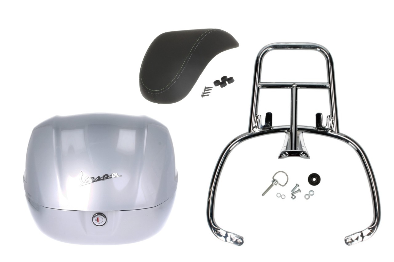 Kit baúl 32L gris (G41), respaldo negro para Vespa Primavera