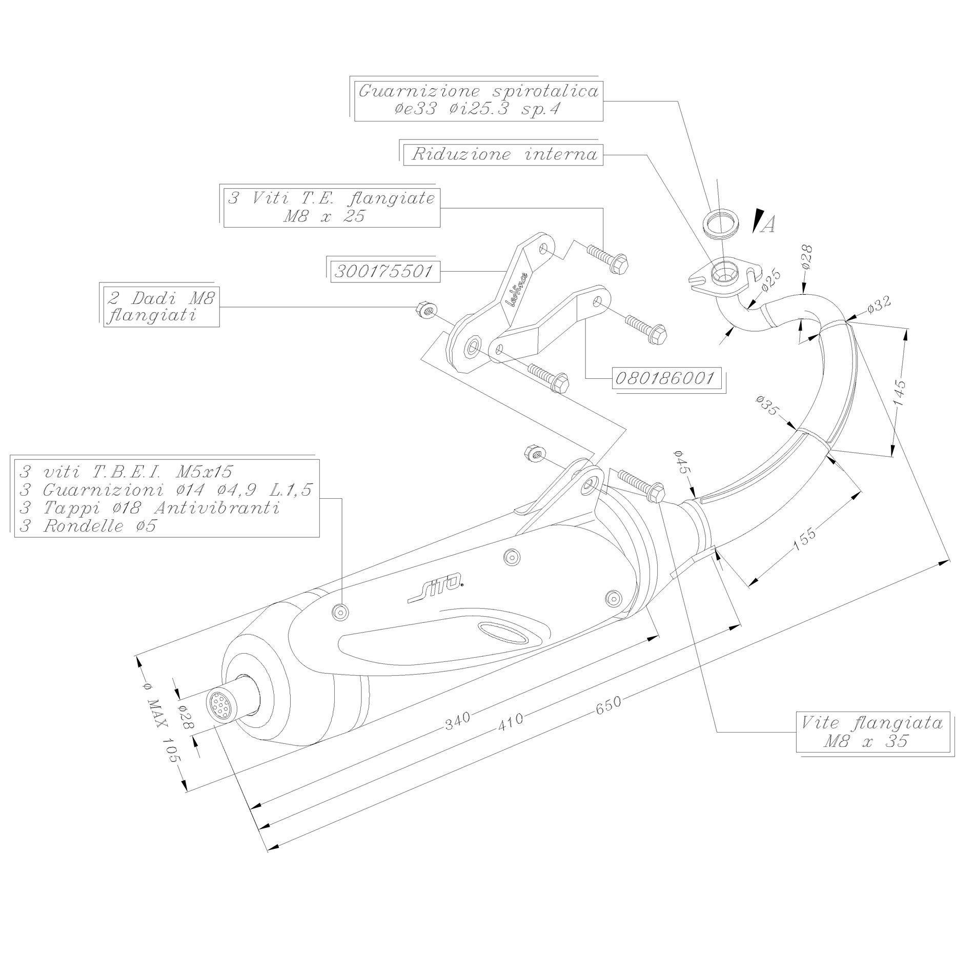 Sito / LeoVince sistema de escape Sito Standard, acero para Yamaha Aerox 50 Kat refrigerada por líquido (Bj.04-12)