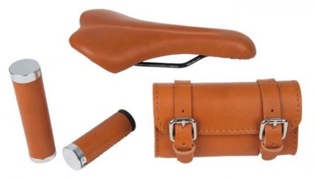 Juego de cuero "Style" sillín/puños/bolsa para WI-BIKE Original Piaggio