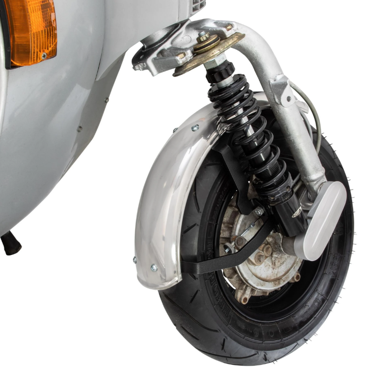 Guardabarros 2.0 Garelli para Vespa PX 80-200ccm, acero inoxidable pulido, soporte negro