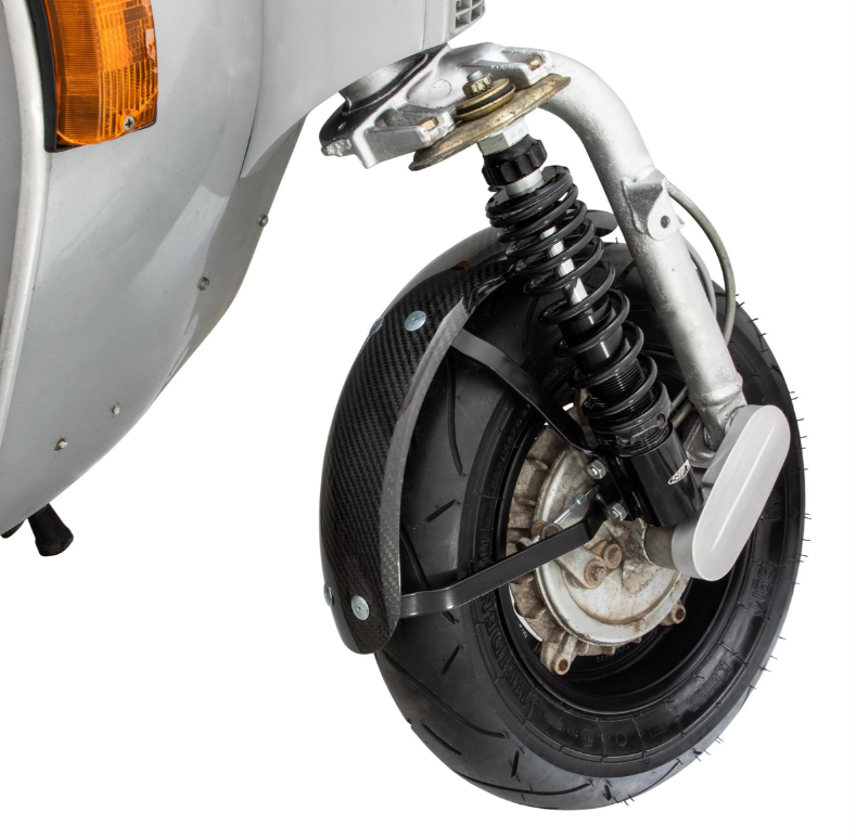 Guardabarros Garelli Race EVO II para Vespa PX 80-200ccm, carbono, soporte negro