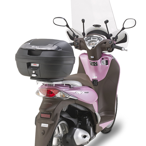 E340 Vision Tech MONOLOCK Topcase negro con reflectores transparentes y placa Givi