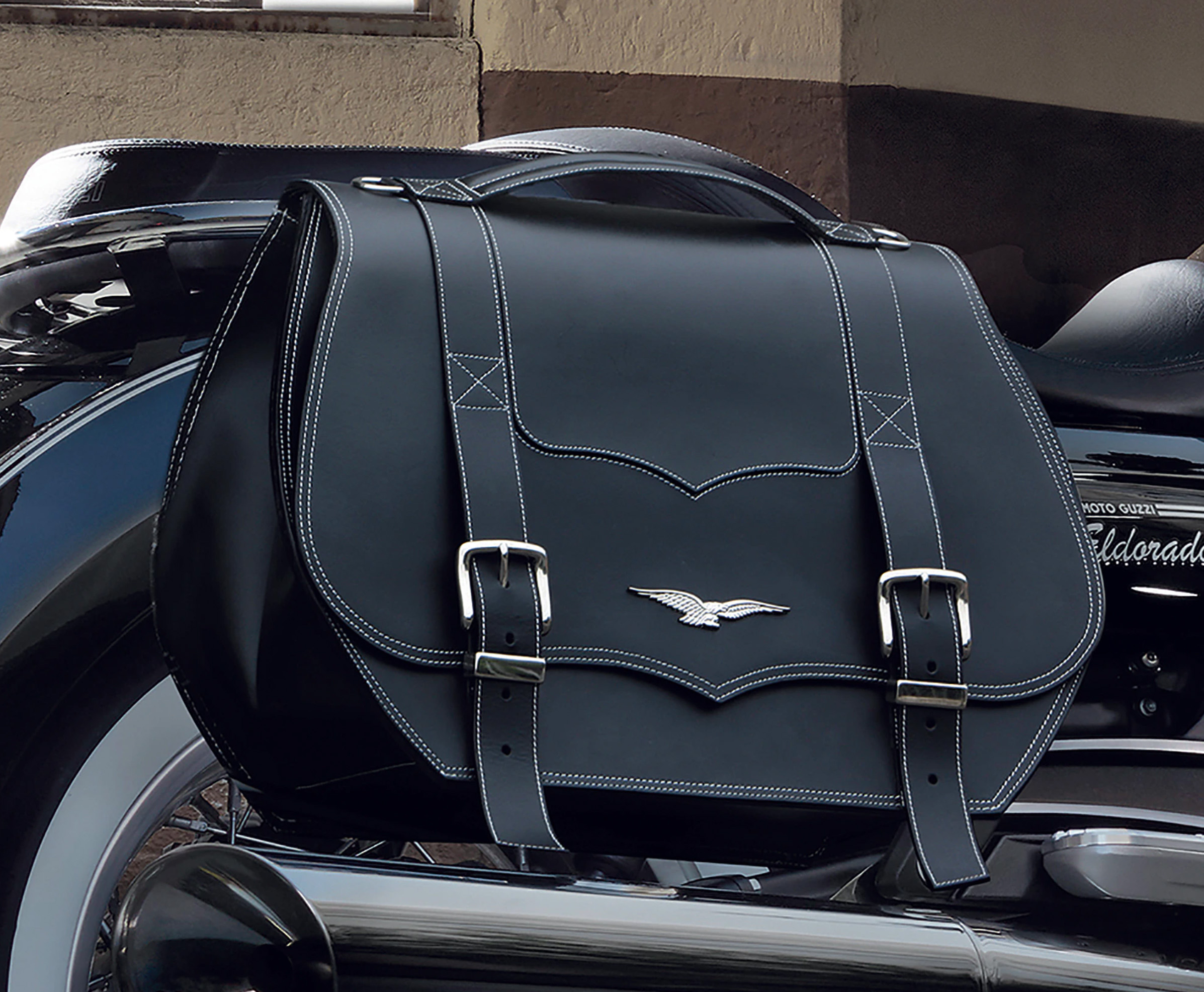 Alforjas originales, cuero, negro, 23 l para Moto Guzzi Eldorado