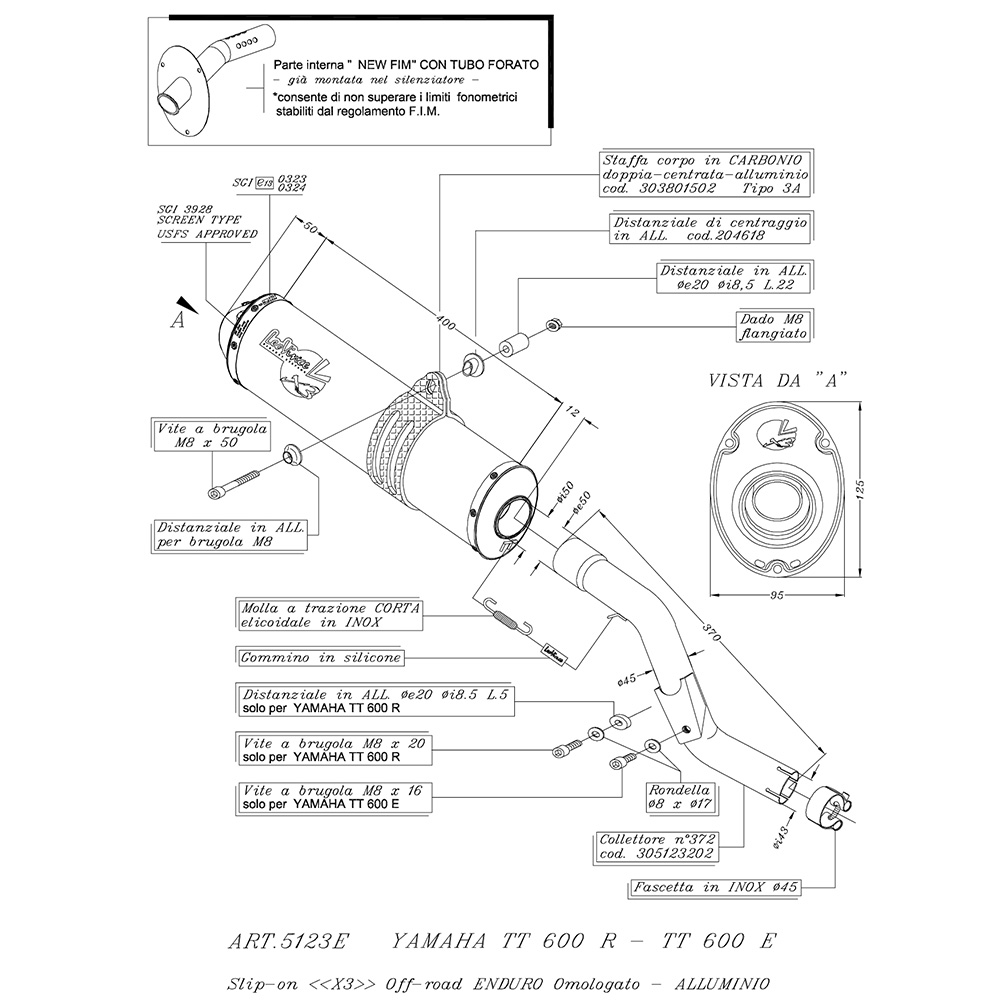 Sistema de escape LeoVince X3, aluminio, slip on para Yamaha TT 600 R / TTE 600