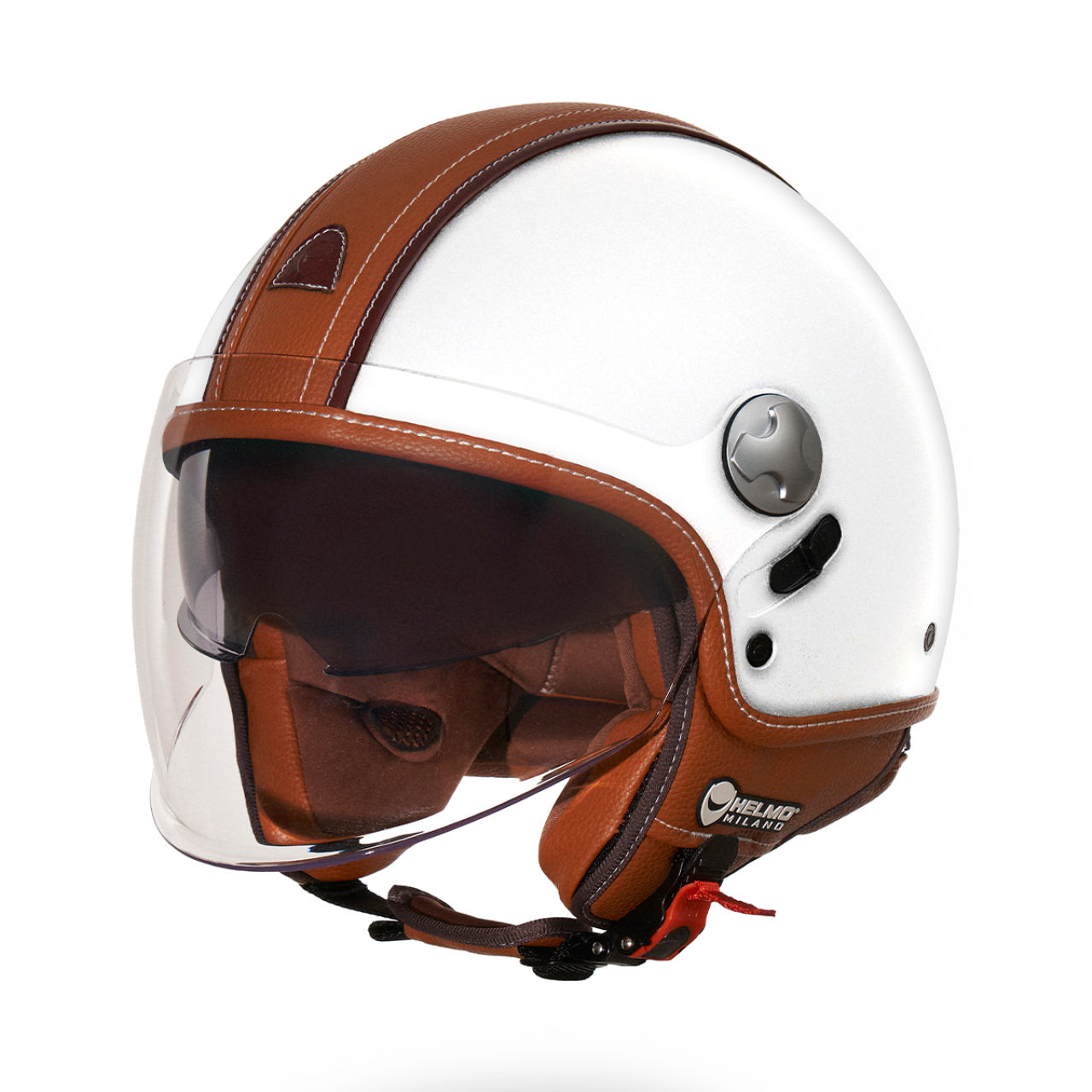 Helmo Milano Demi Jet, PelleDura Premium, blanco brillante, marrón