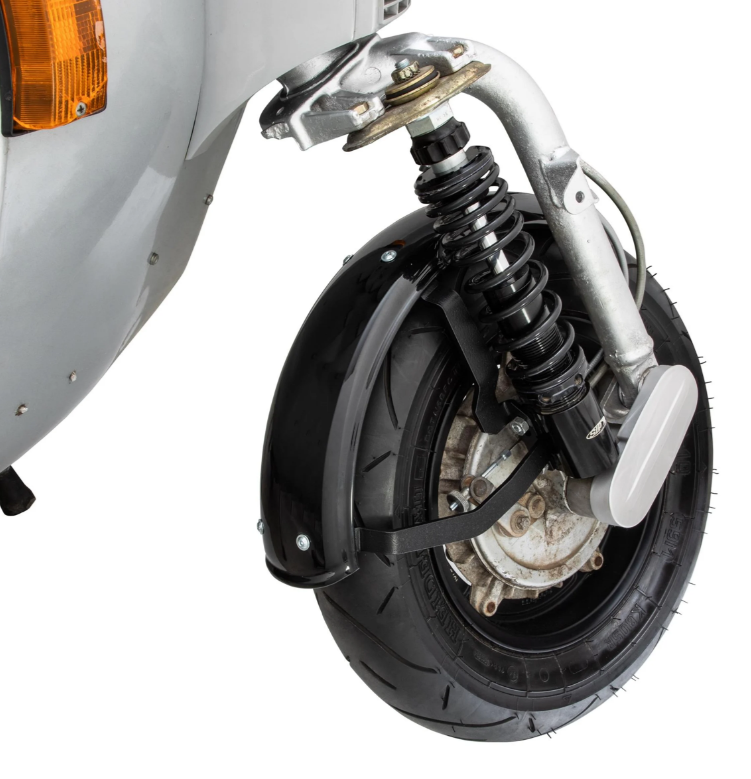 Guardabarros 2.0 Garelli para Vespa PX 80-200ccm, metal negro brillante, soporte negro