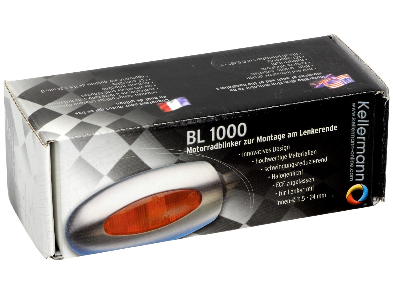 Indicador Kellermann, BL 1000 amarillo, latón, halógeno, VR/VL, 12 V, 21 W, negro satinado