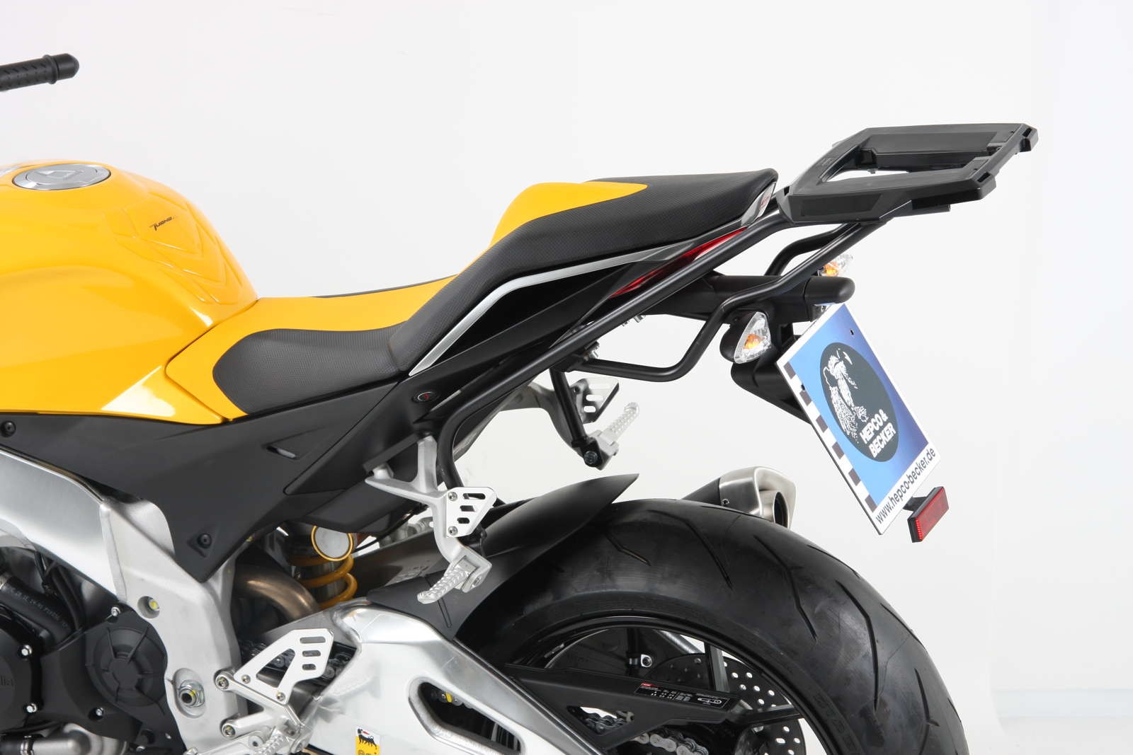 Soporte de topcase Alurack negro para Aprilia Tuono 1000 R/ Factory (My.09-11) Original Hepco & Becker