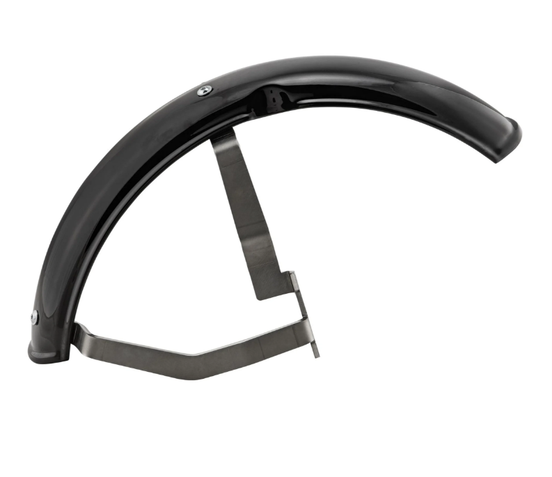 Guardabarros 2.0 Garelli para Vespa PX 80-200ccm, metal negro brillante, soporte acero inoxidable cepillado