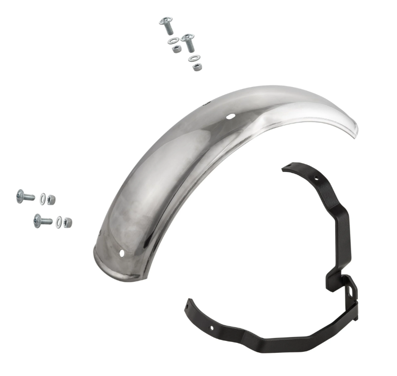 Guardabarros 2.0 Garelli para Vespa PX 80-200ccm, acero inoxidable pulido, soporte negro